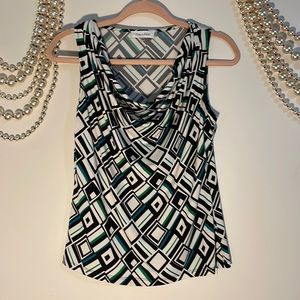 Calvin Klein drape neck sleeveless geometric print top PL